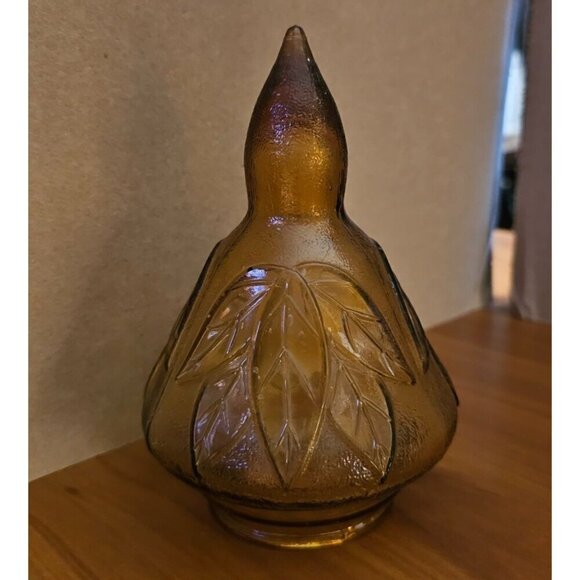 Vintage Empoli Dark Amber Glass Vase or Container with Topper, Fruit Motif - Picture 7 of 8